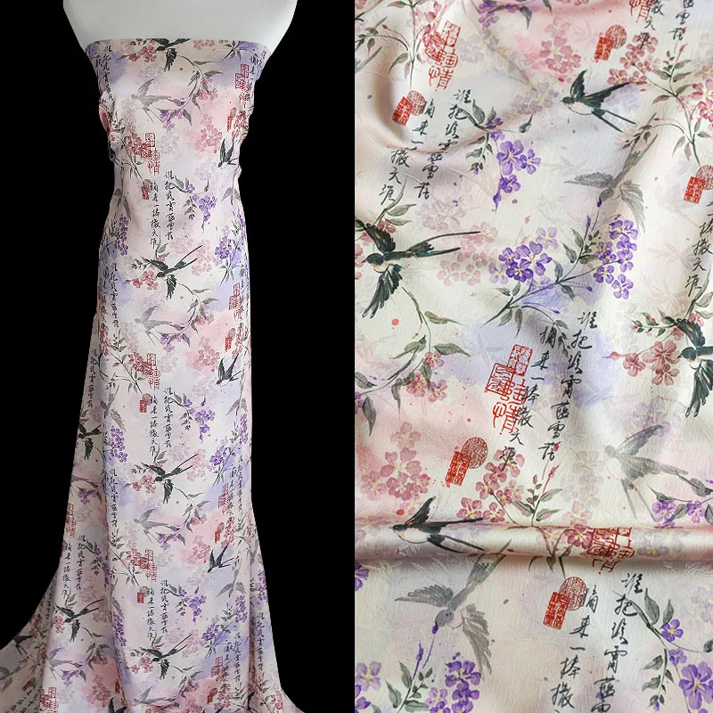 Lavender Ombre Swallow Jacquard Fabric Blouse Cheongsam Dress Set Chiffon Textured Material Seasonal Fashion Design for Women