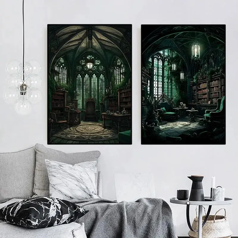 خمر H-Hogwarts القلعة السحر معالج المدرسة السحرية الجدار ملصق فني قماش اللوحة لغرفة المعيشة النوم ديكور المنزل جدارية