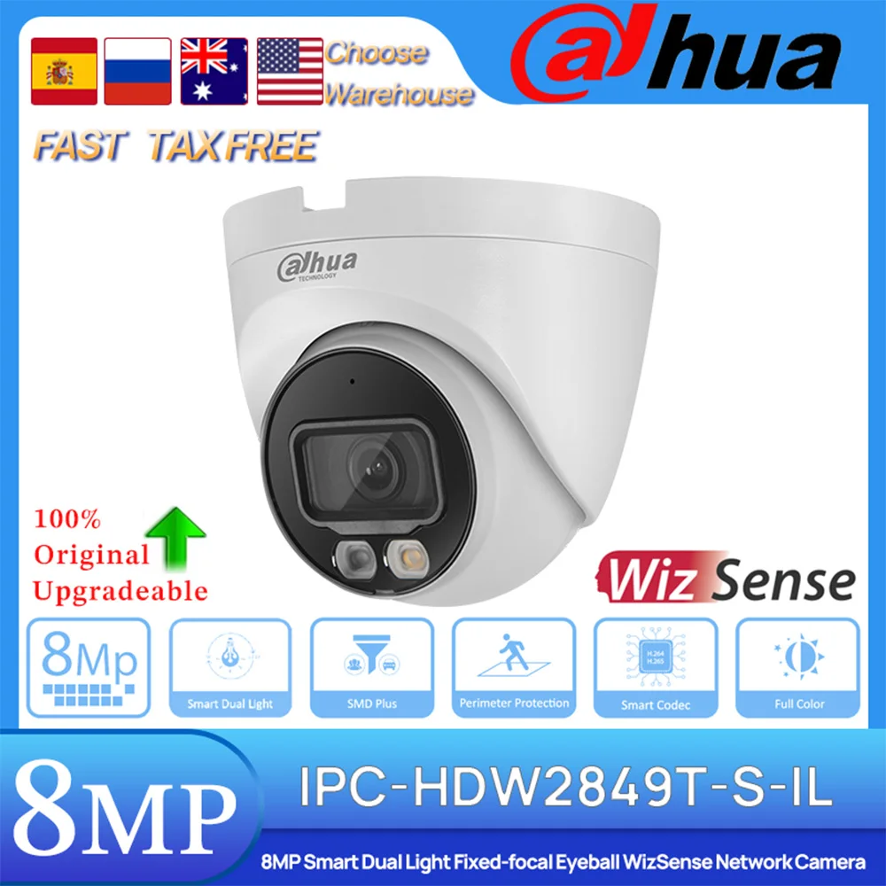 dahua original ipc hdw2849t s il mp 4k inteligente dupla luz globo ocular focal fixo wizsense camera de rede slot sd poe ip67 smd plus 01