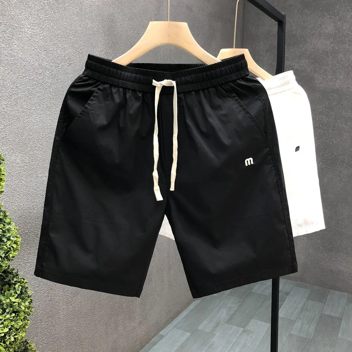 Men's Clothing Simple Embroidery White Shorts Summer Lightweight Outerwear Beach Mid-Length Pants Loose Fit Casual Comfortable