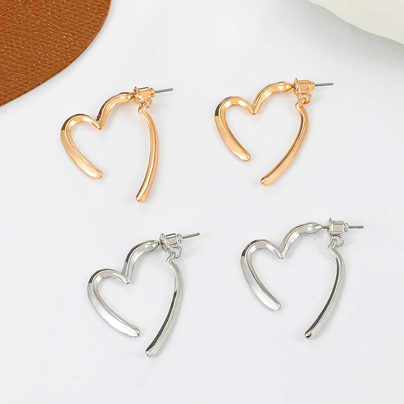 Simple Fashion Love Heart Drop Earrings For Women Girls Gold Silver Color Smooth Metal Earrings Dangle Wedding Jewelry Gift