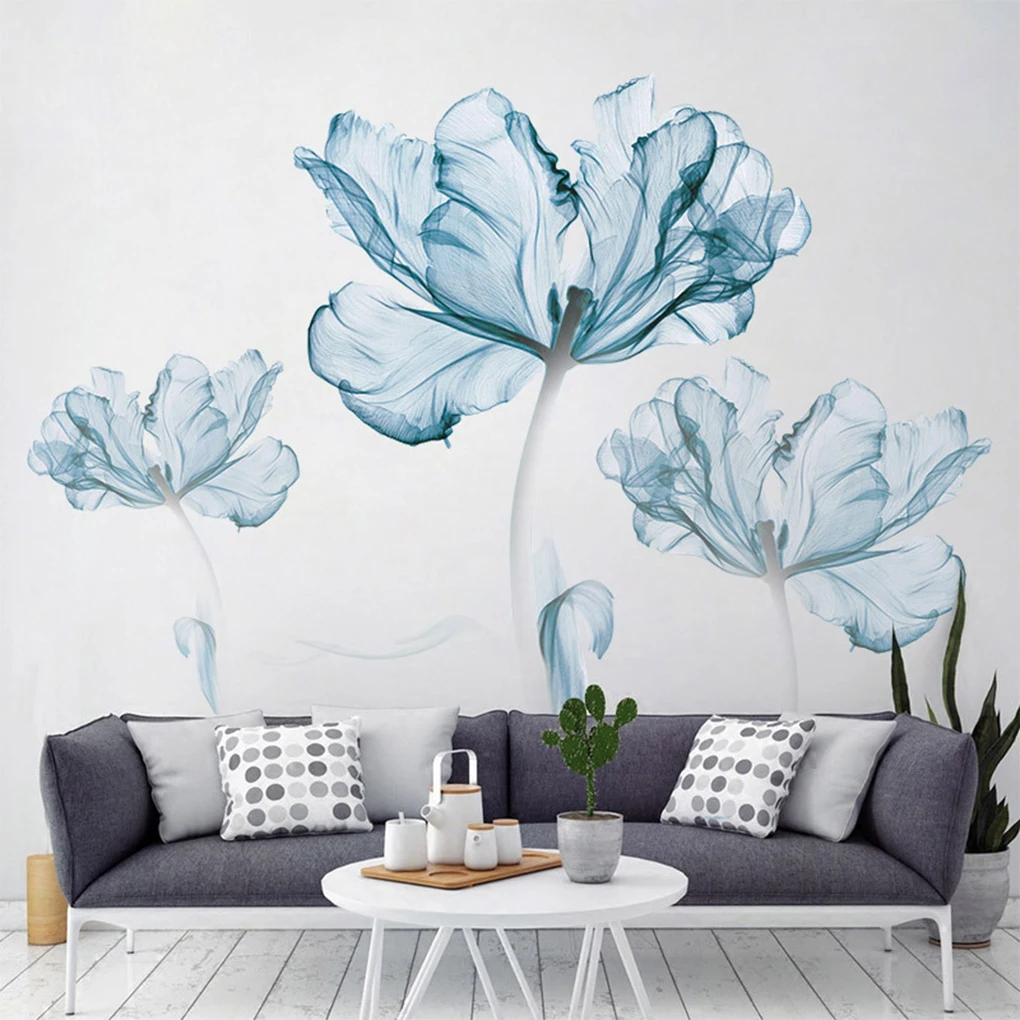 Light Blue Wide Application Flower Wall Stickers For Any Surface Beautiful And Elegant PVC GS9074