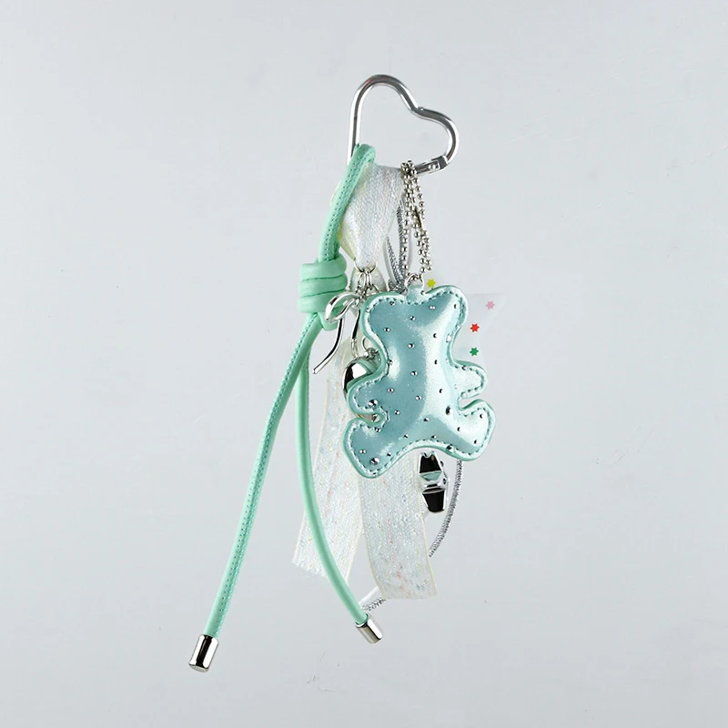 Colorful Leather Braided Rope Keychain Little Bear Charm Pendant Keyring Fashion Simple All-matching Bag Decoration Accessories