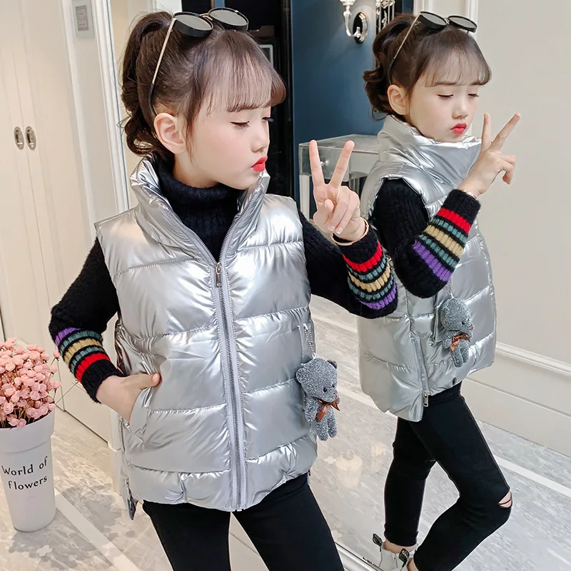 OLEKID 2024 primavera autunno lucido gilet senza lavaggio per ragazze giacca senza maniche ragazza calda 3-12 anni bambini adolescente bambini gilet