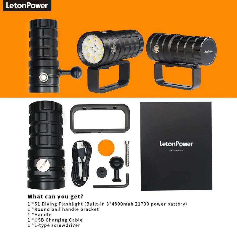 Imagem -06 - Letonpower Mergulho Lanterna 25000lumens Underwater Lanterna 100m Luz de Vídeo Subaquática à Prova Impermeável Água Tocha