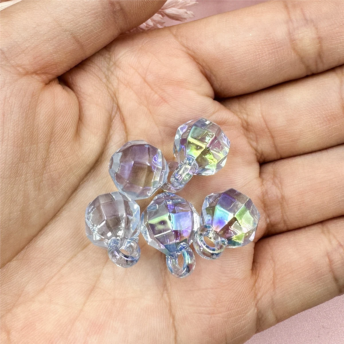 12*17.5mm 5Pcs Colorful Acrylic Pendant Transparent Round Beads For Jewelry Making Accessories DIY Necklace Keychain Handmade