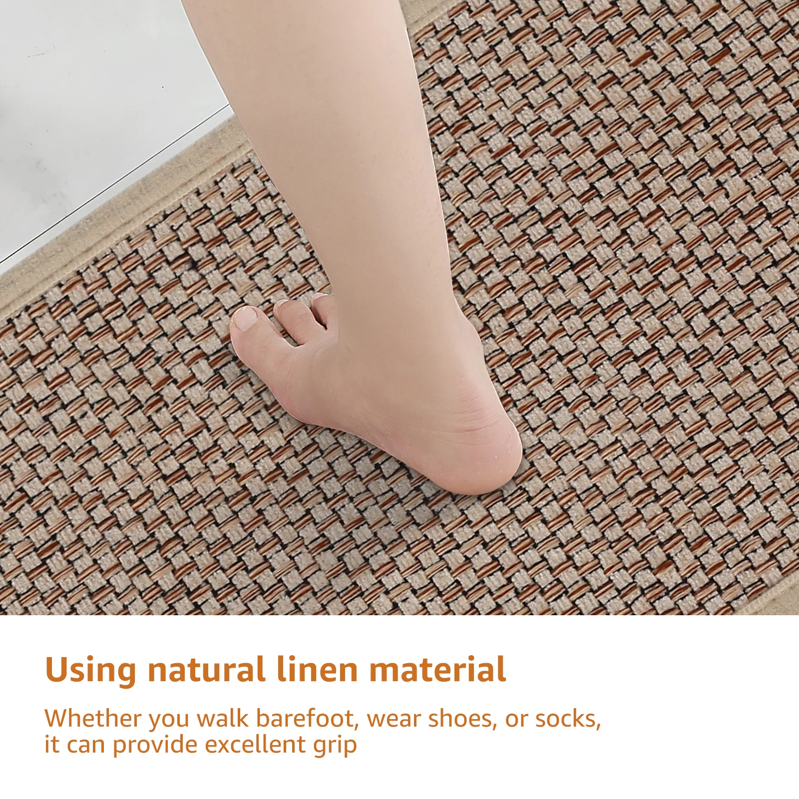 4Pcs Natural Linen Stair Treads Anti-Slip Indoor Stair Runner Carpet Self-Adhesive Stair Rug Mat with Natural Rubber Wooden