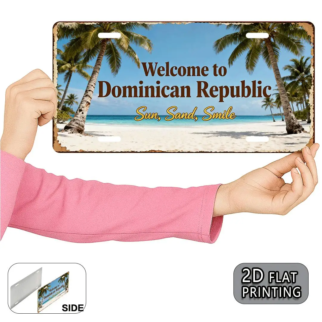 2D Flat - Decorative Use Solely, 2D Flat Aluminum Sign, 1pc Dominican Republic Beach Retro Aluminum Fake License Plate Metal Dec