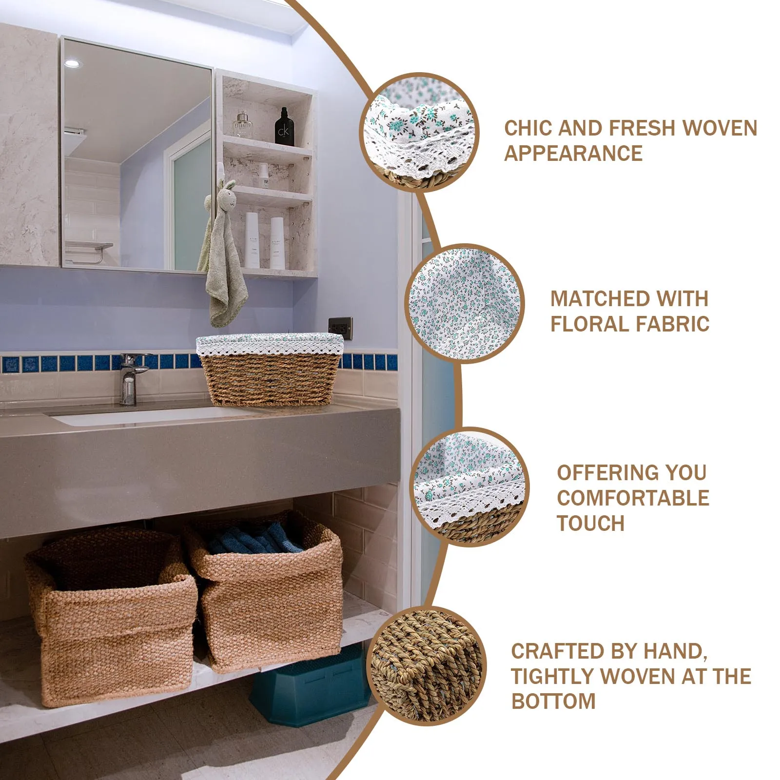 

1Pcs Compact Rattan Woven Desktop Basket Handmade Storage Organizer Sundries Holder Woven Basket Storage Box