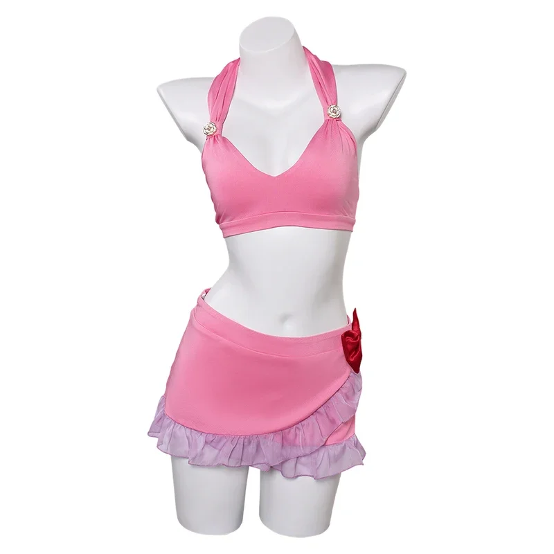 Final Fantasy 7 Aerith Cosplay Swimsuit Costume Disguise for Women Girls Two-Piece Swimwear Bikinis Set Halloween Disguise Suit