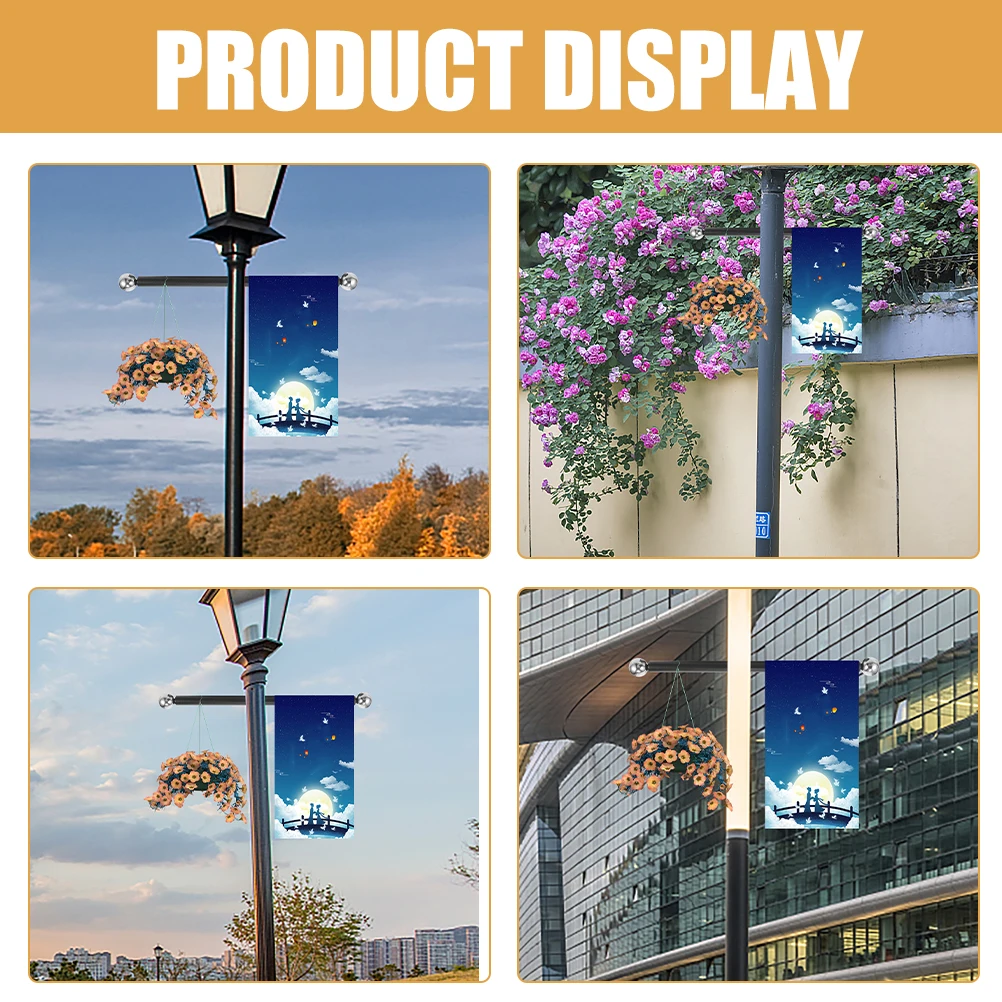 

3pcs Lamp Cross Arm 41CM Silver Ball Metal Flag Holder Yard Light Outdoor Lamp Post Cross Rod Adjustable Bracket