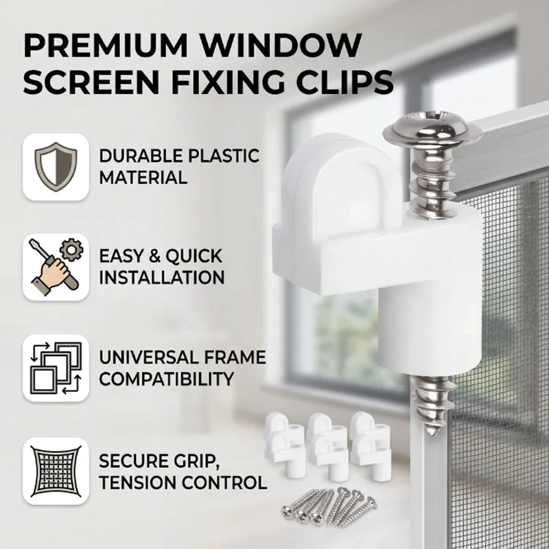 Sturdy Window Screen Fixing Clips, Strong Plastic Clamps for Holding Mosquito Nets, Easy to Install and Remove Quickly.