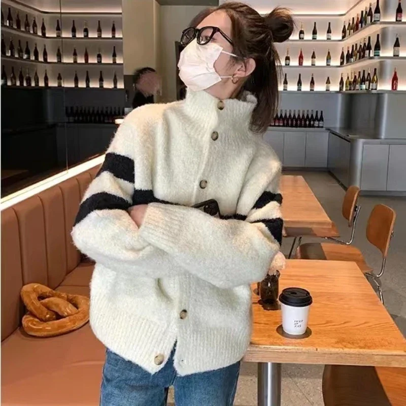 Gestreepte Vesten Vrouwen Herfst Winter Coltrui Truien Mode Vintage Dames Elegante Streetwear Gezellige Warme Losse Bovenkleding