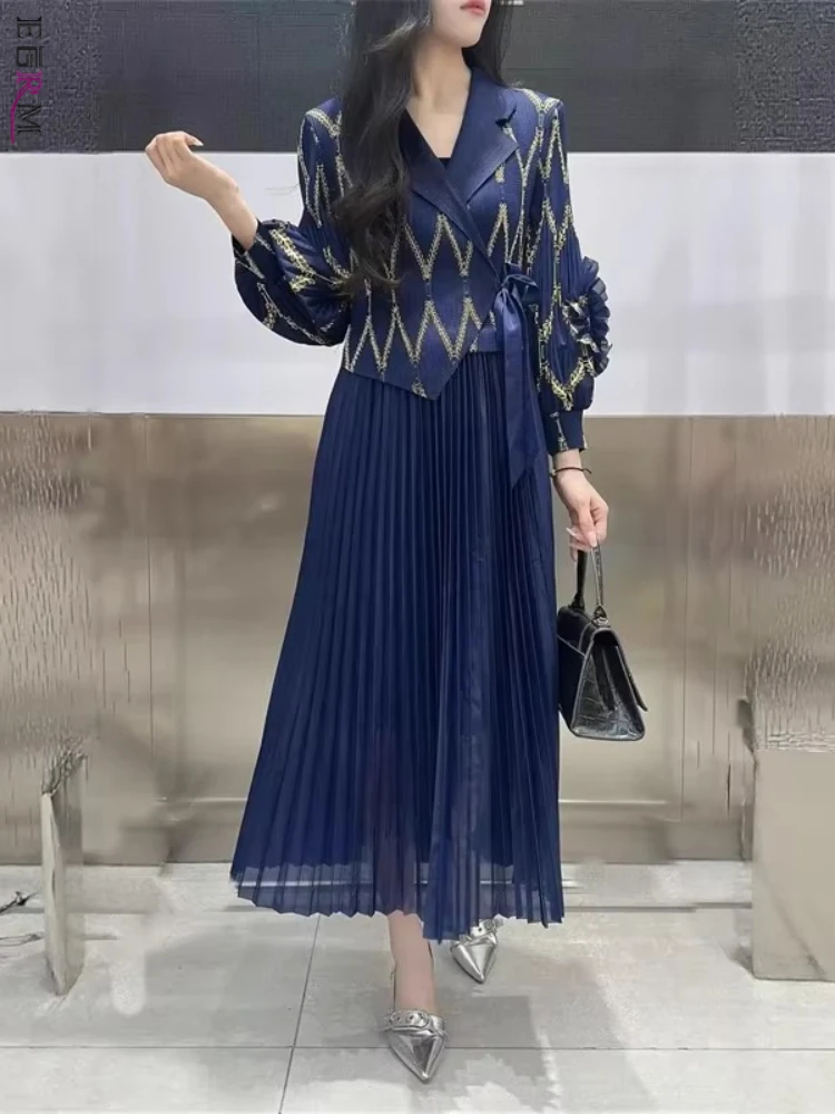 

EGRM Office Lady Miyake Шикарное плиссированное платье женское из двух частей с длинными рукавами и складками трапециевидной формы платья 2025 летний новый прилив 3R5912