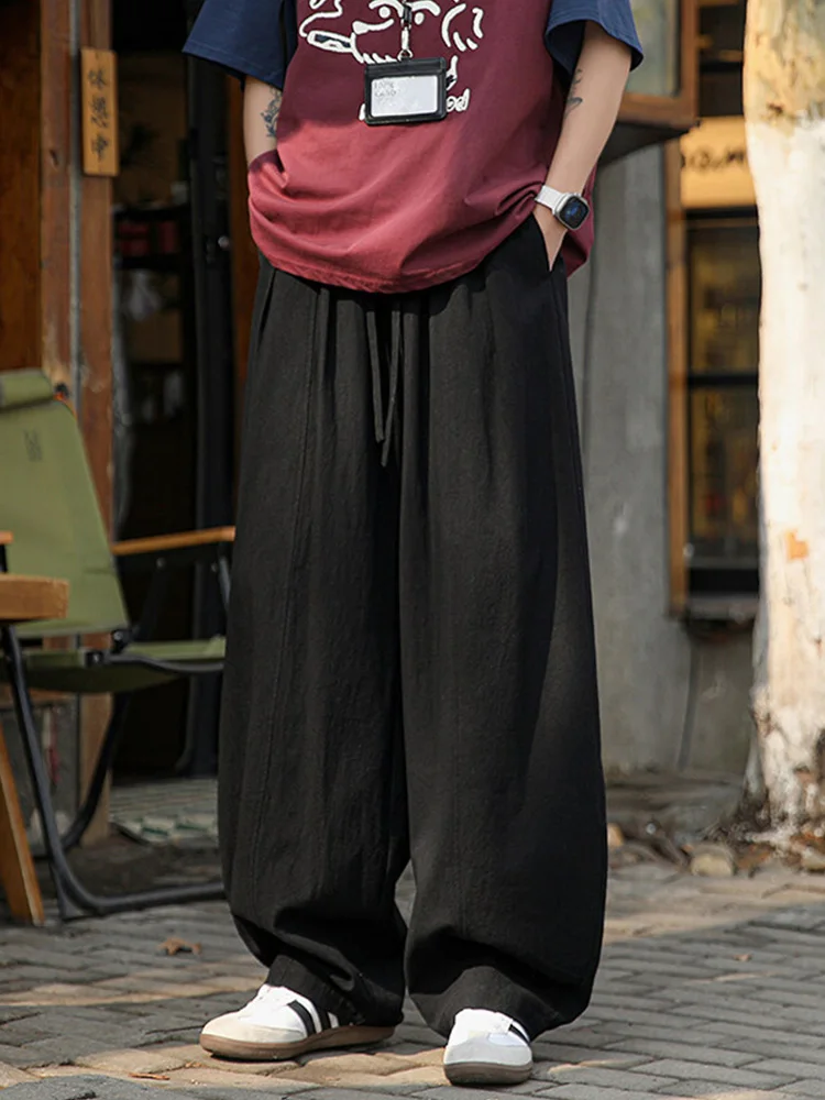 Men's Casual Cotton Linen Pants Spring Summer Loose Wide Leg Lantern Straight Drapey Knife  Long Trousers Leisure orts