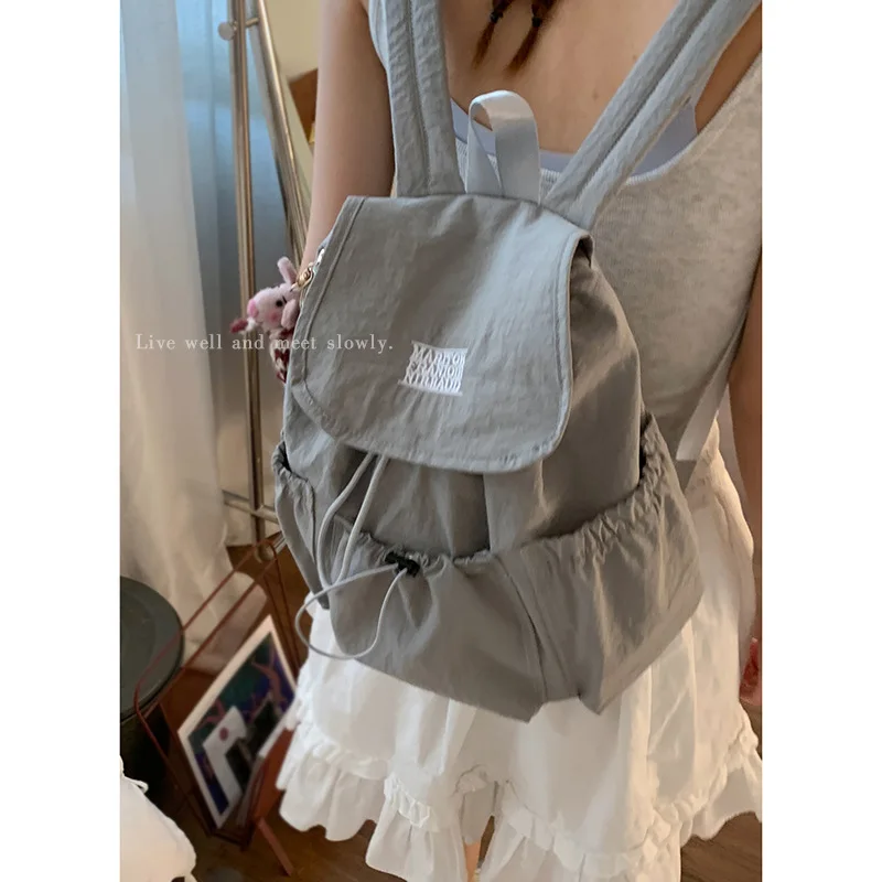 Casual Nylon Canvas Backpack for Women 2025 New Fashionable and Versatile Letter Backpack Simple Large Capacity Travel Bag