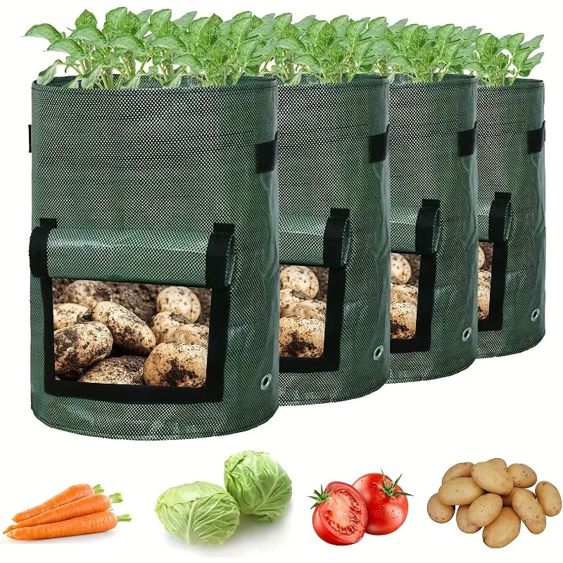 1PC Garden Potato Grow Bag PE Fabrics Gardening Thicken Pot Vegetables Planter Tub with Handles and Access Flap Indoor Farming