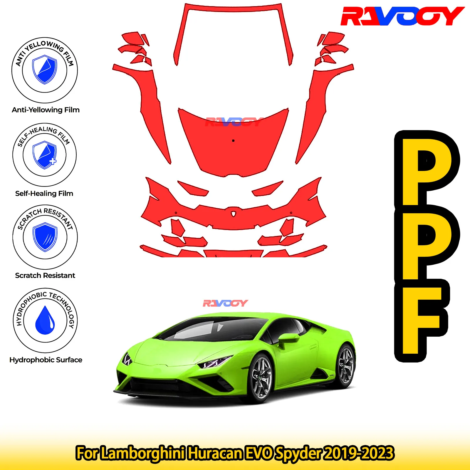 

Для Lamborghini Huracan EVO Spyder 2019-2023, глянцевая матовая черная предварительно вырезанная передняя защитная пленка PPF, комплект