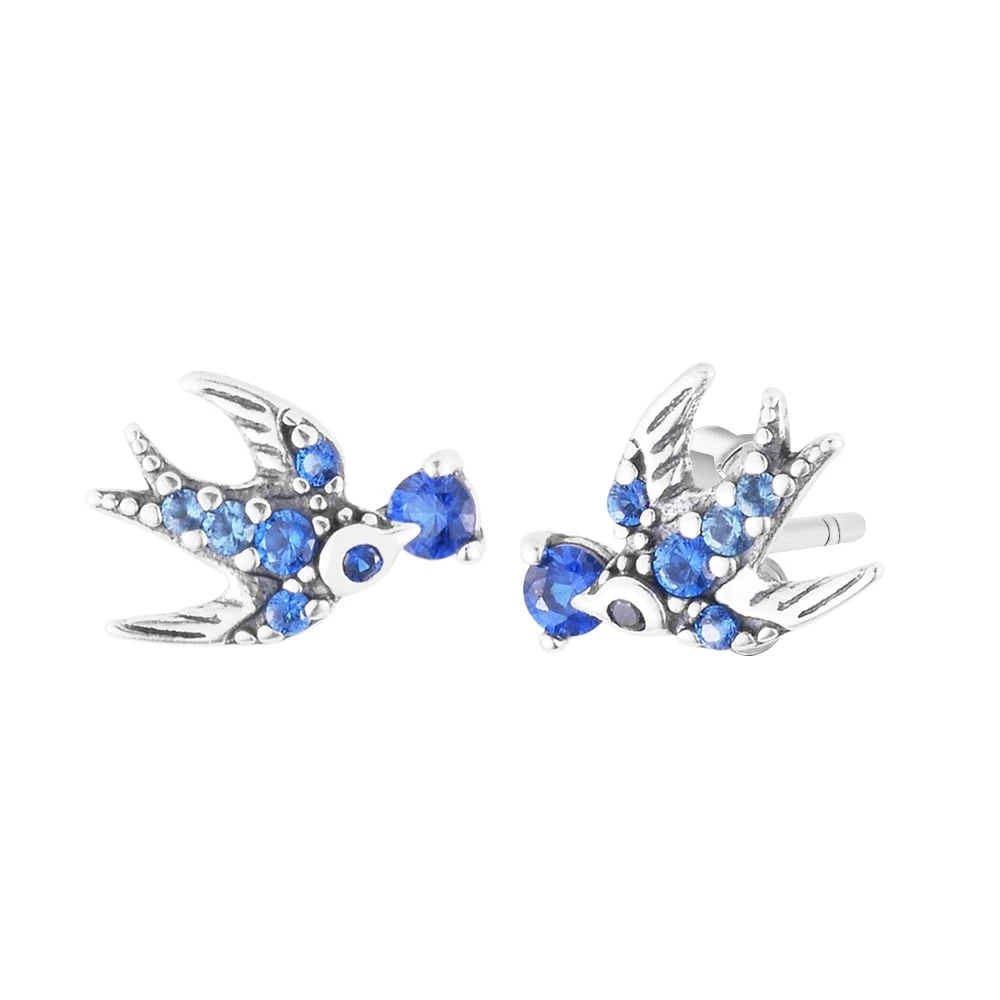 

Blue Sparkling Swallow Stud Earrings Sterling silver Jewelry For Woman Make Up Valentine's day Gift Fashion Earrings