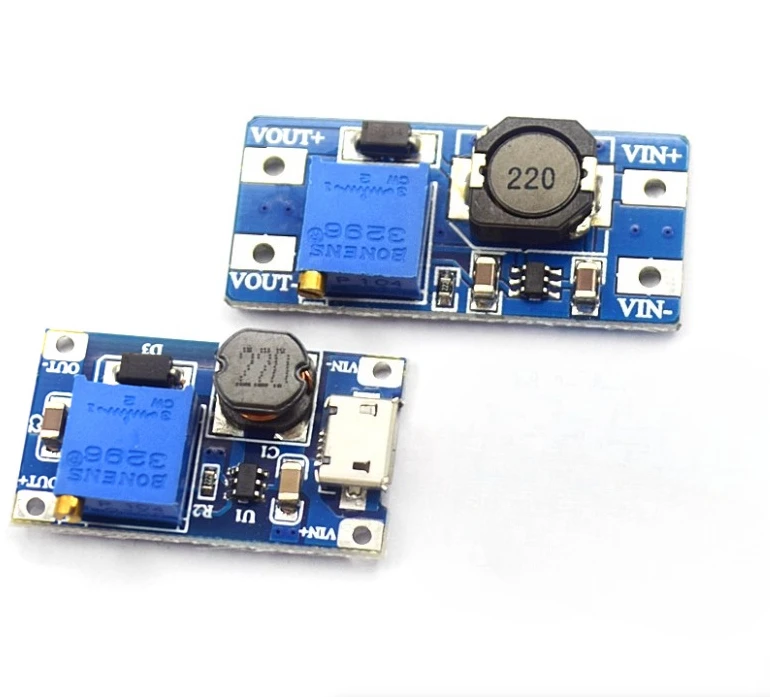 Повышающий модуль постоянного тока 2А, повышающая плата, входное напряжение 2–24 В, выходное напряжение 5/9/12/-28 В, регулируемый MT3608