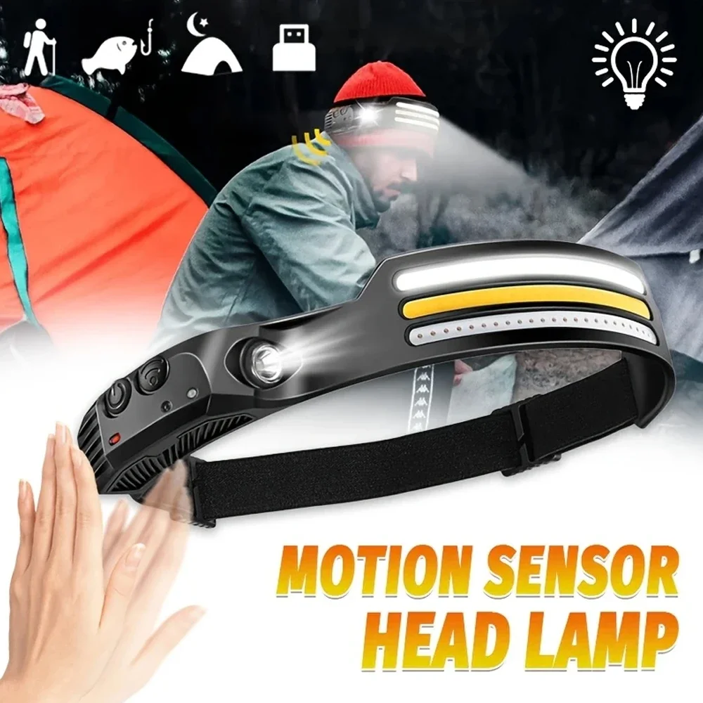 Rechargeable COB LED Induction Headlamp with Built-in Battery 10Mode Sensor Head Flashlight Outdoor Camping Fishing Head Lantern