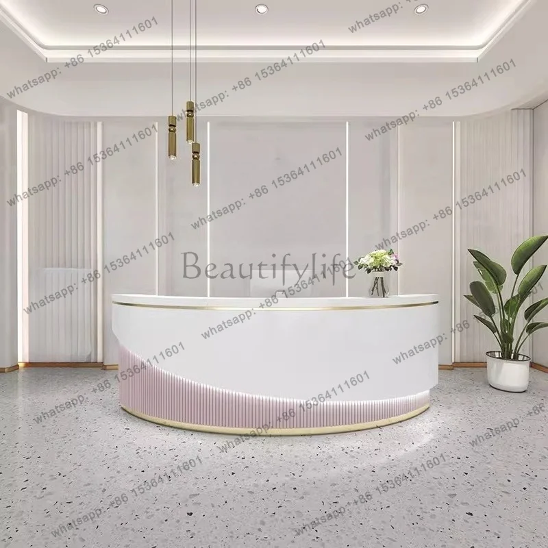 PG Curved Luxury Reception Desks Unique Corner Executive Simple Reception Desks Modern Aesthetic Mostrador Commercial Furniture