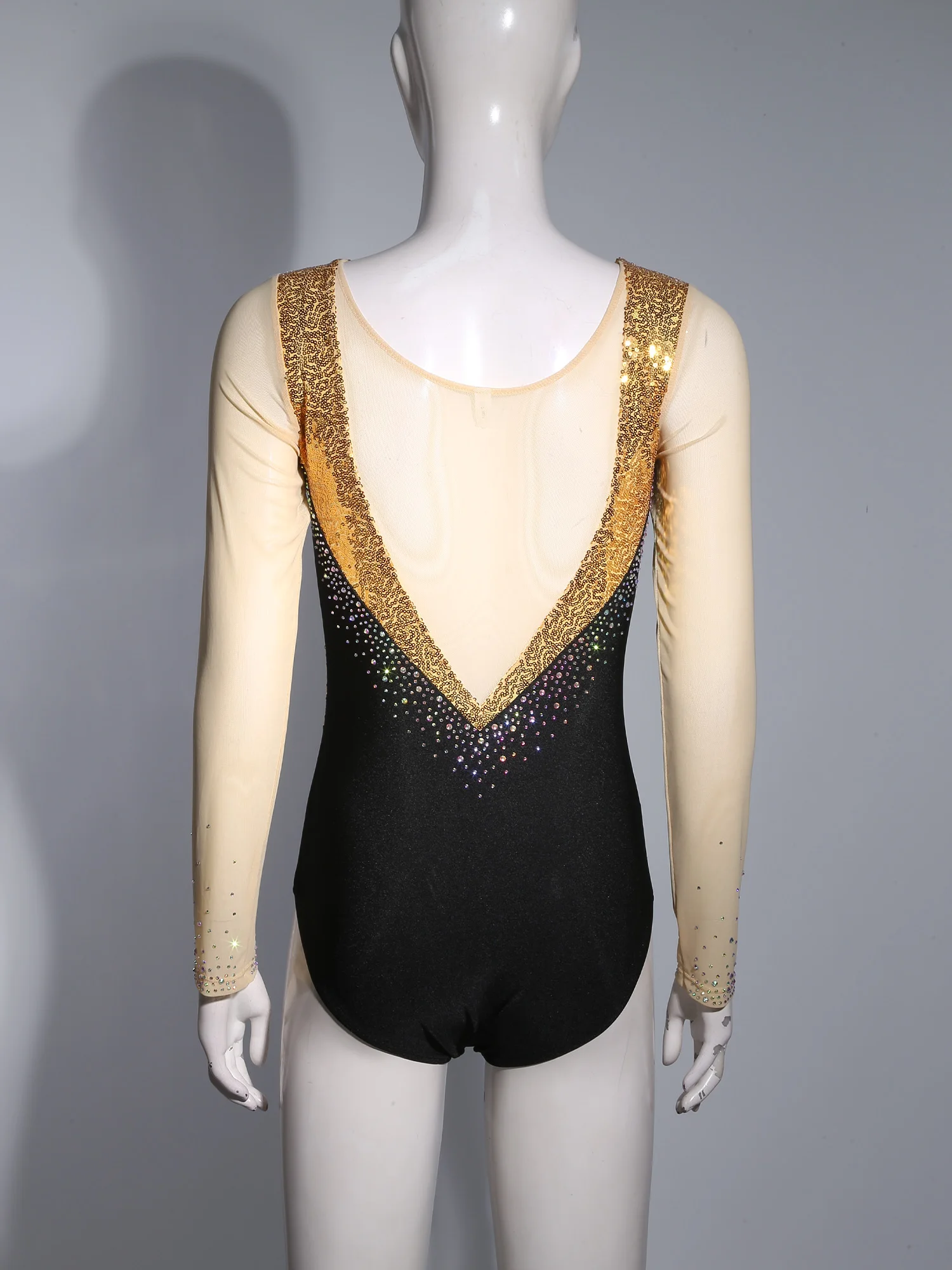 المرأة بقماش شفاف الترتر الباليه الرقص ارتداءها طويلة الأكمام الجمباز الإيقاعي جيرسي يوتار البهلوانية الشكل التزلج بذلة