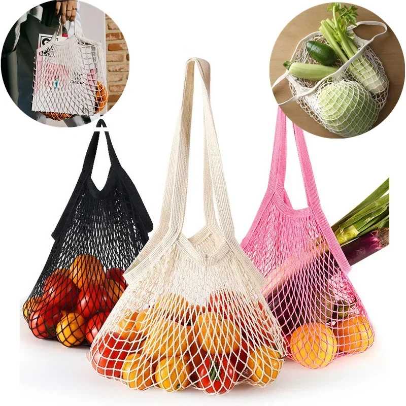 Portable reusable grocery bags fruit and vegetable bags can be washed cotton mesh rope organic  tote  short tote net tote bag