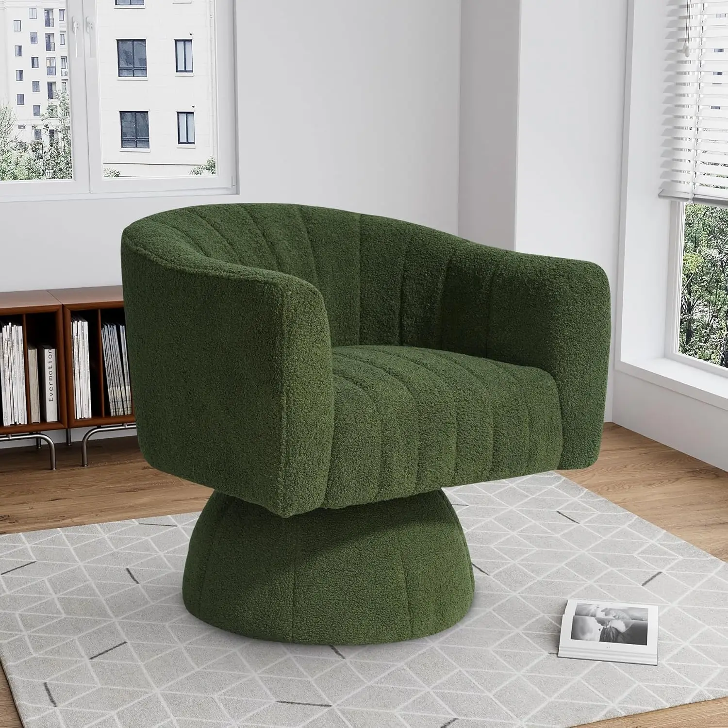 Swivel Barrel Accent Chair, Upholstered 360°Sherpa Swivel Chair for Living Room, Mid Century Fluffy Comfy Round Small Armchair