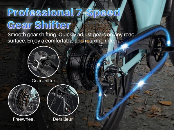 Likebike 500W Electric Bike 48V 13.5Ah Removable Battery Step-Thru Ebike 26" Tire 5 Speed Dual Disc Brake Front Suspension City Commuter E Bicycle image 5