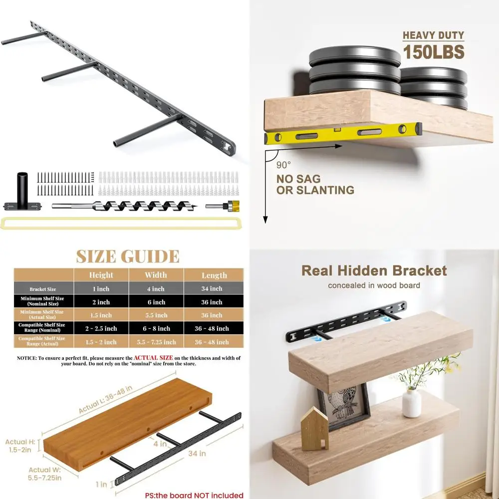 

1 шт. плавающий кронштейн для полки, сверхмощный, декоративная фурнитура для плавающей полки, скрытые черные металлические кронштейны для камина (34X4X1.0