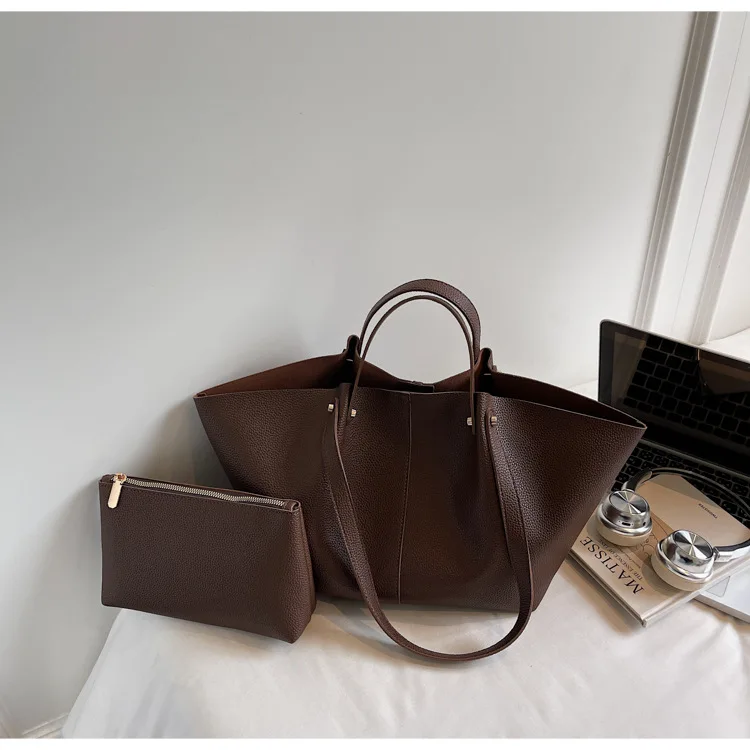 Korean Style Women Wings Tote Bag Soft PU Leather Shoulder Bag Large Capacity Commuter Handbag with Zipper Pouch Daily Office
