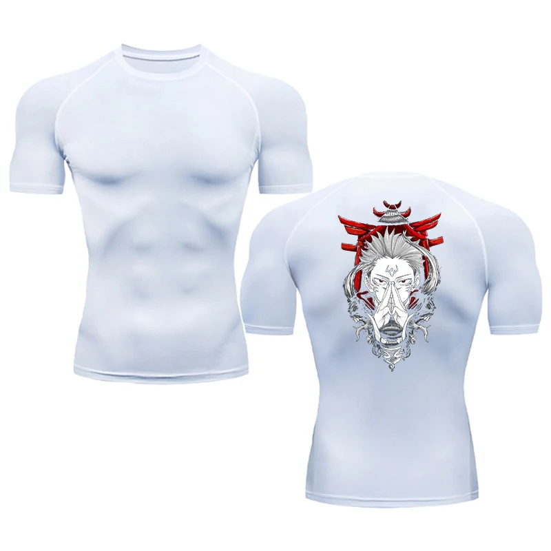 Anime jitsu masculino Kaisen camiseta de compressão de manga curta estampada, camisas de ginástica com secagem rápida, tops de elasticidade fitness, 2024