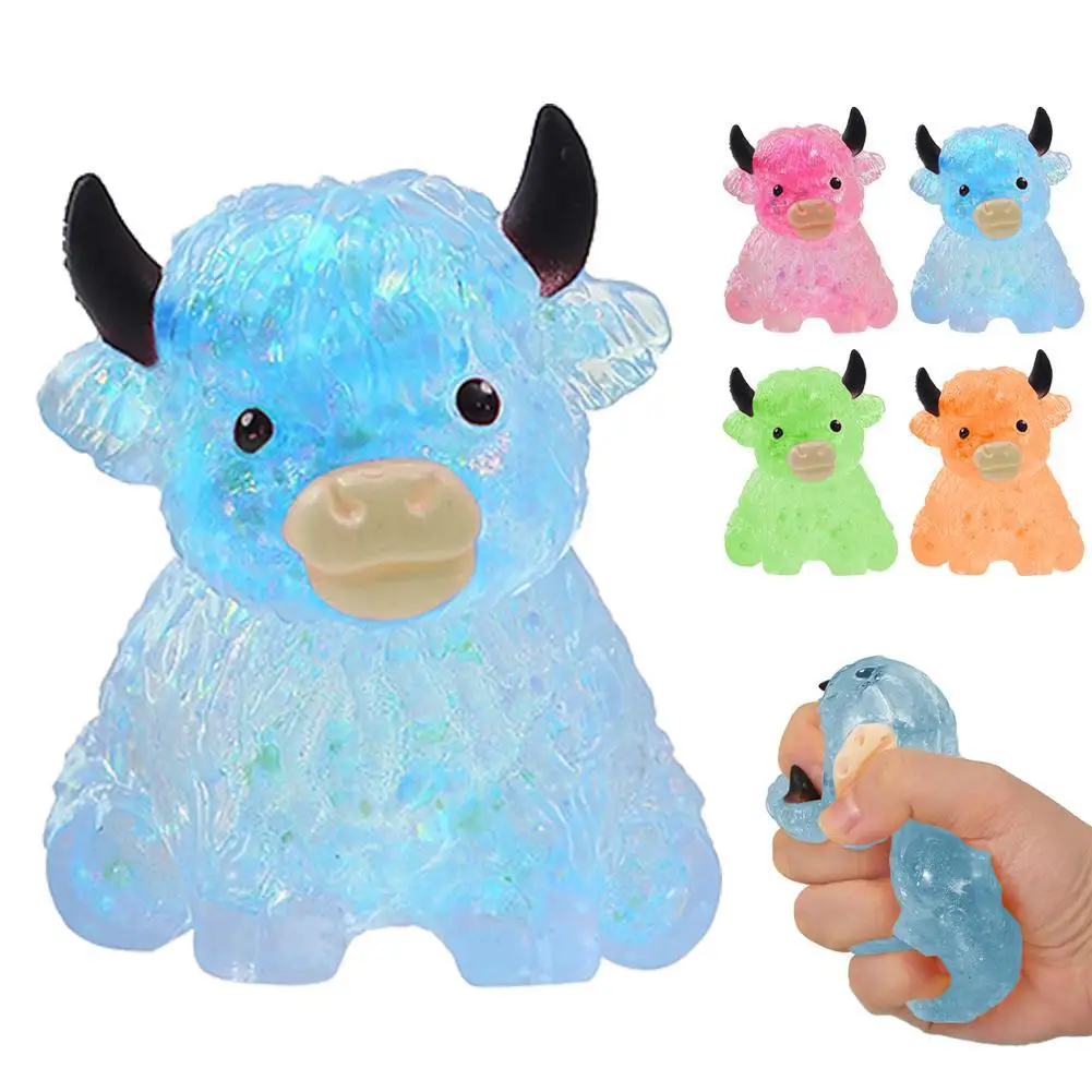 Jouet Vache des Highlands scintillante, Jouet anti-stress mignon, Jouet animalier doux, Jouet sensoriel anti-anxiété pour TDAH