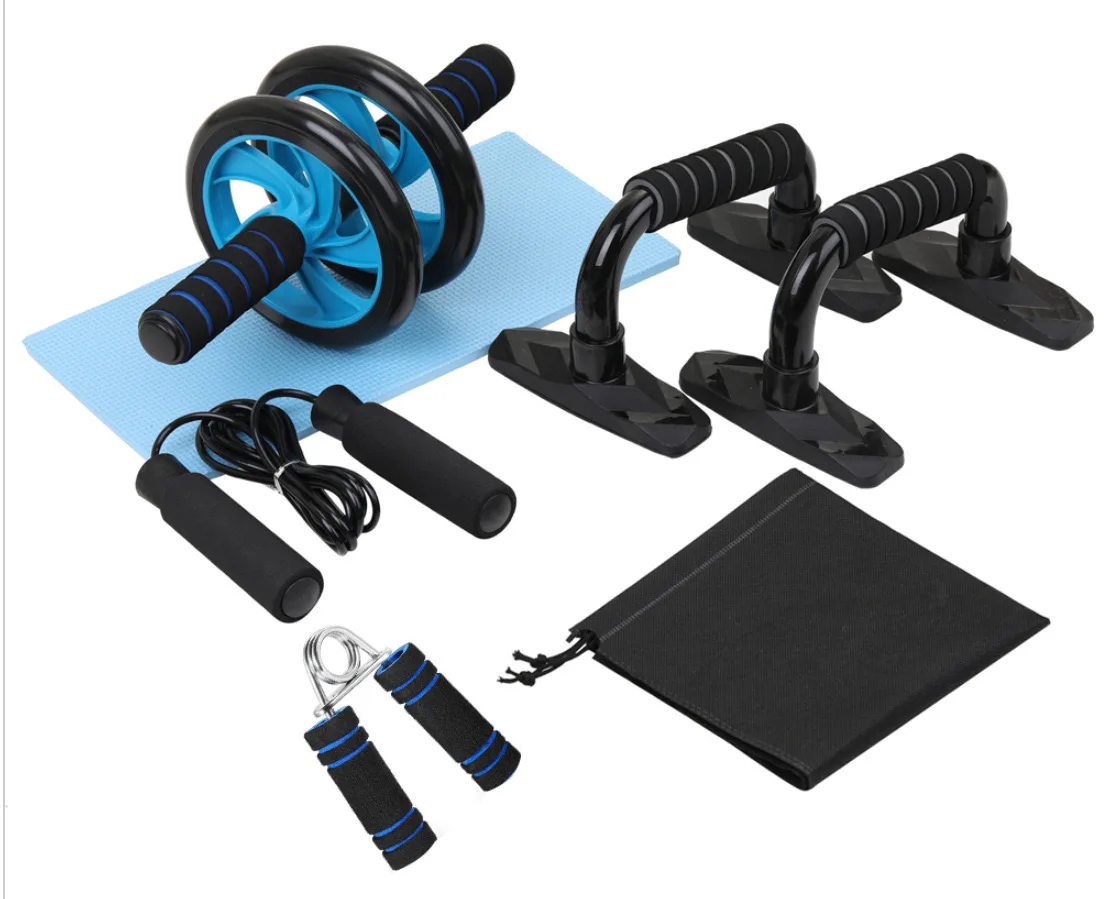 Home Fitness Kit AB Wheel Push Up Stand Jump Rope Hand Grip Set