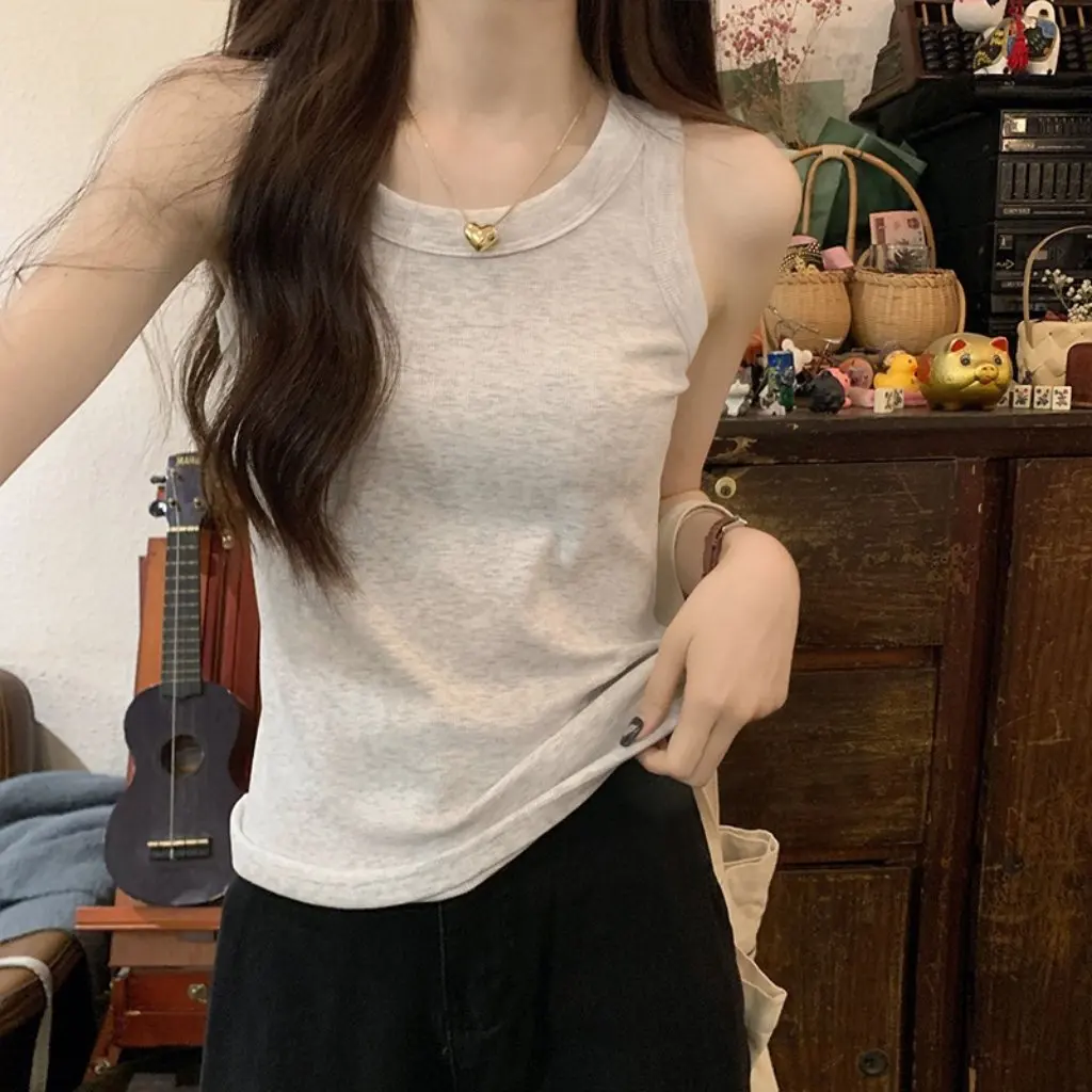 

Женский летний жилет-бретелька, хлопковая футболка без рукавов, однотонный внутренний топ, антибликовое покрытие, аксессуар, основа для верхней одежды