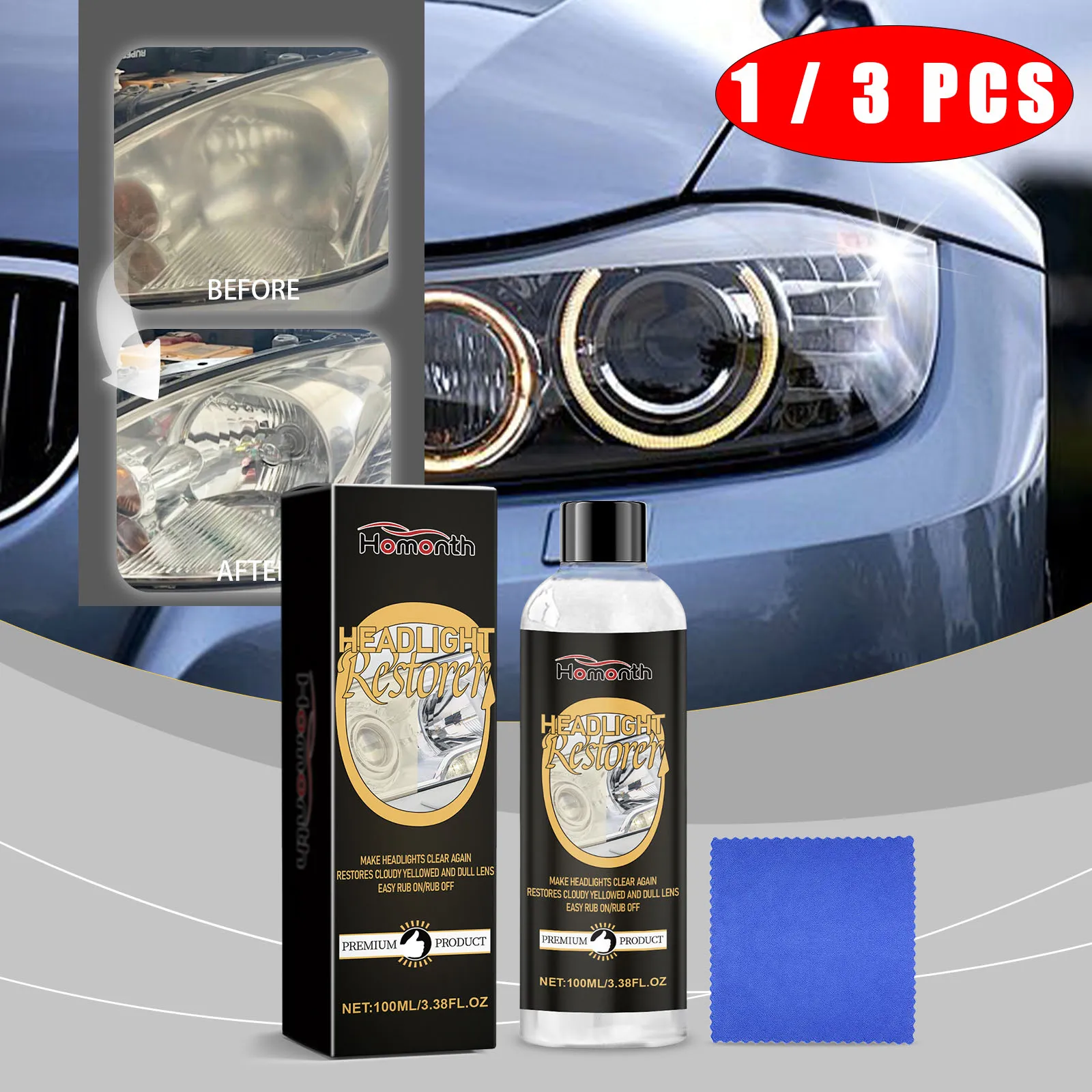 車のヘッドライト研磨キット,ヘッドライトの傷防止,クリーニングペーストの修理,酸化物の除去,液体の研磨