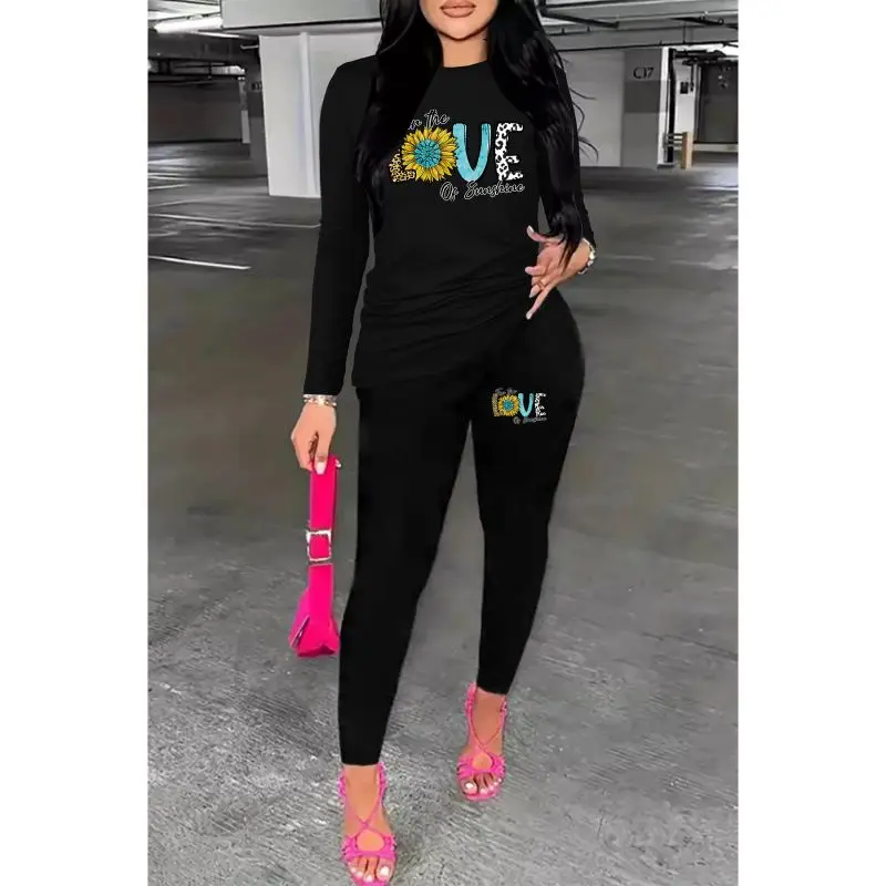 Women's for The Love of Sunshine Two-piece Set for Spring and Autumn Sports, Paired with Jogging Set, Home Wear, and Sports Set