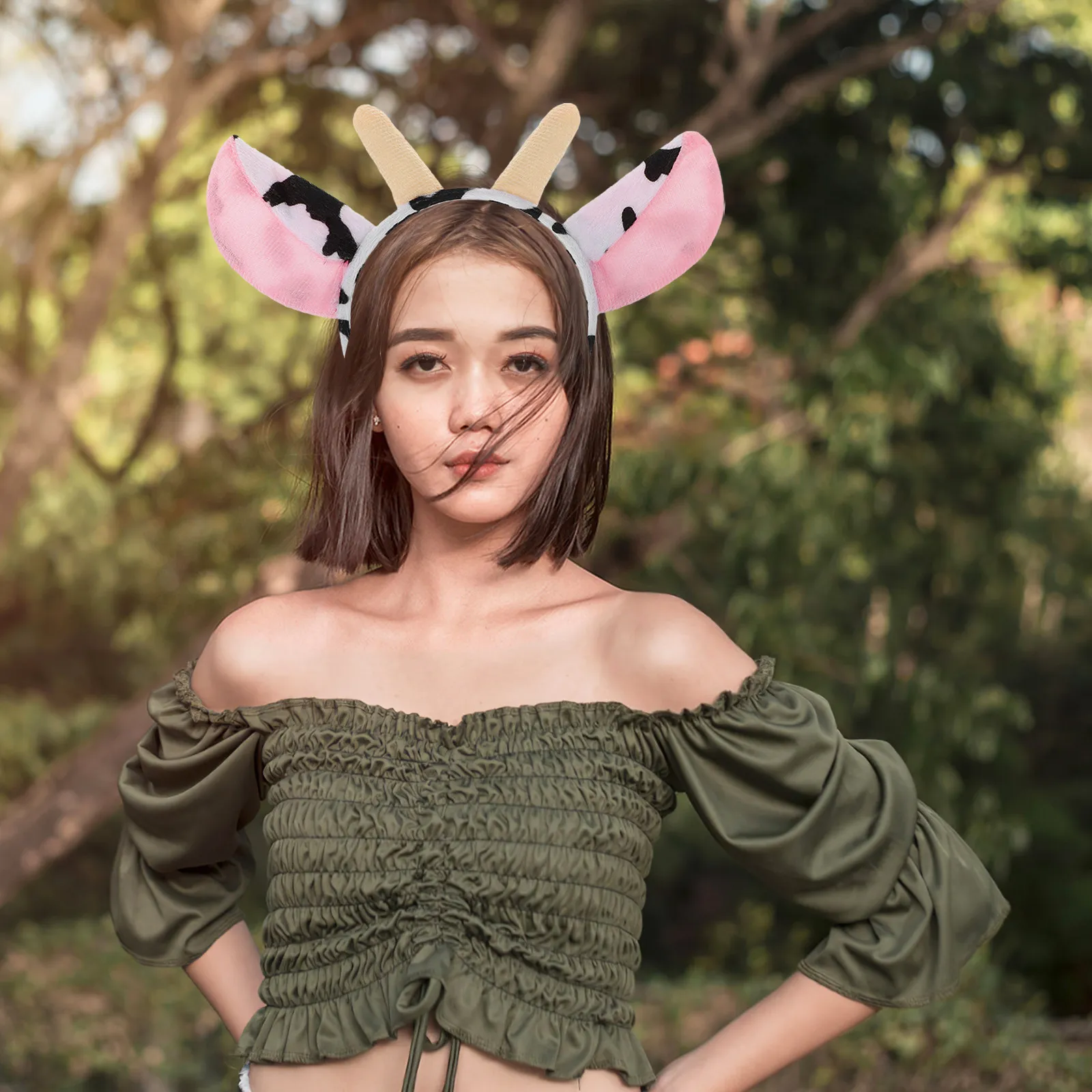 

Набор из 5 повязок на голову с ушками животных (дизайн корова) для косплея, фестивалей, школьных мероприятий, семейных встреч, тематических вечеринок, оптом