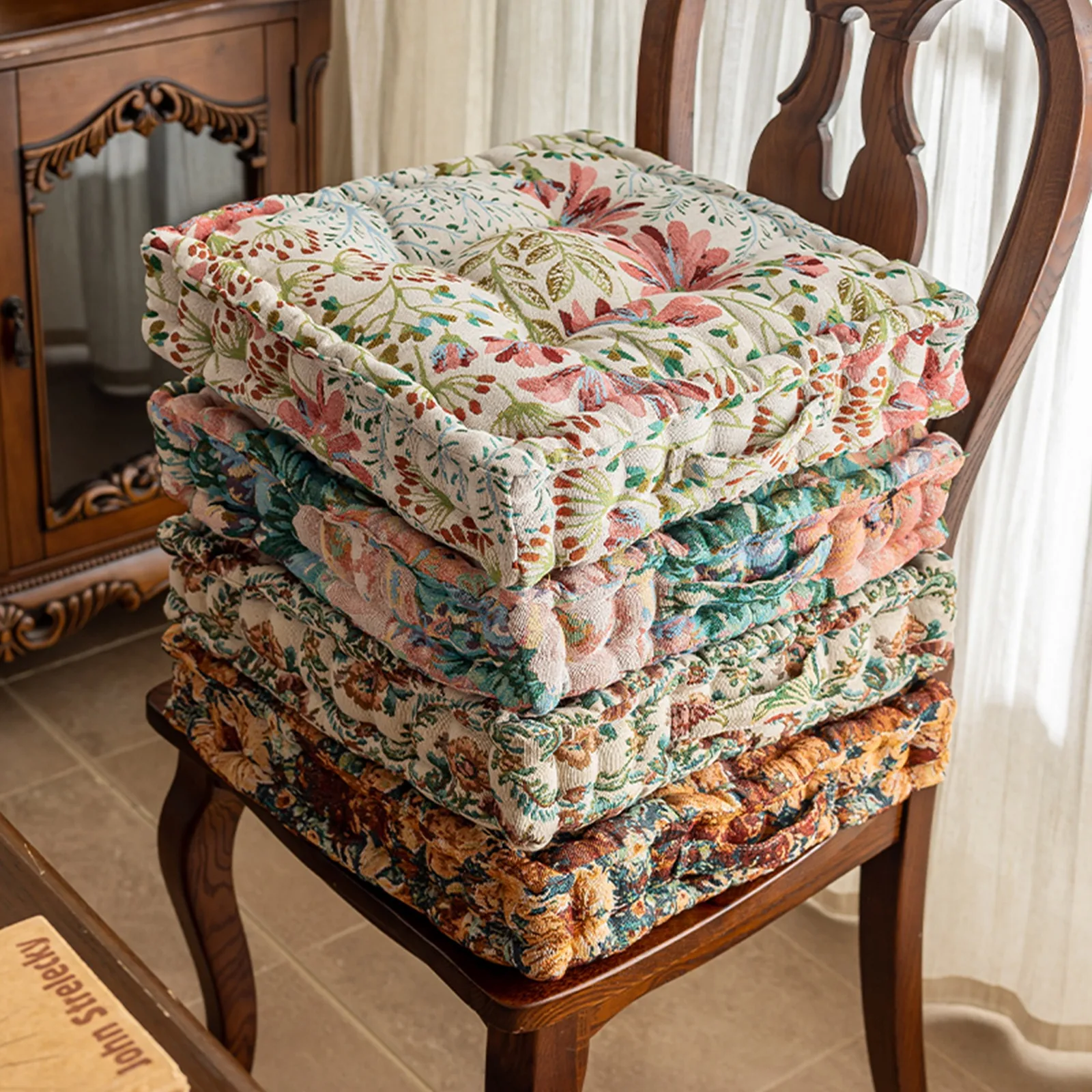40x40x8cm Square Vintage Dining Chair Cushion with Handle Portable Thicken Seat Pad for Kitchen Office  Dining Room Home Decor