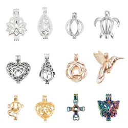 10pc Mixed Colourful Pearl Cage Locket Pendants Animal Water Drop Aromatherapy Essential Oil Diffuser Necklace Charms For DIY