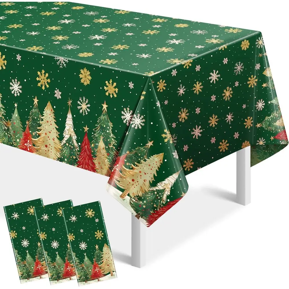

Christmas Rectangle Tablecloths with Trees & Snowflakes, Waterproof, 54x108 for Holiday Parties