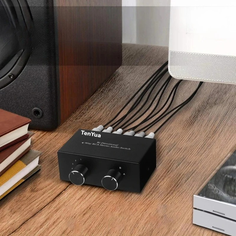 4 Way Bi-Directional RCA Stereo Audio Switch 2x4 Out or 4x2 Out L/R Jack Sound Channel RCA Audio Switcher Selector