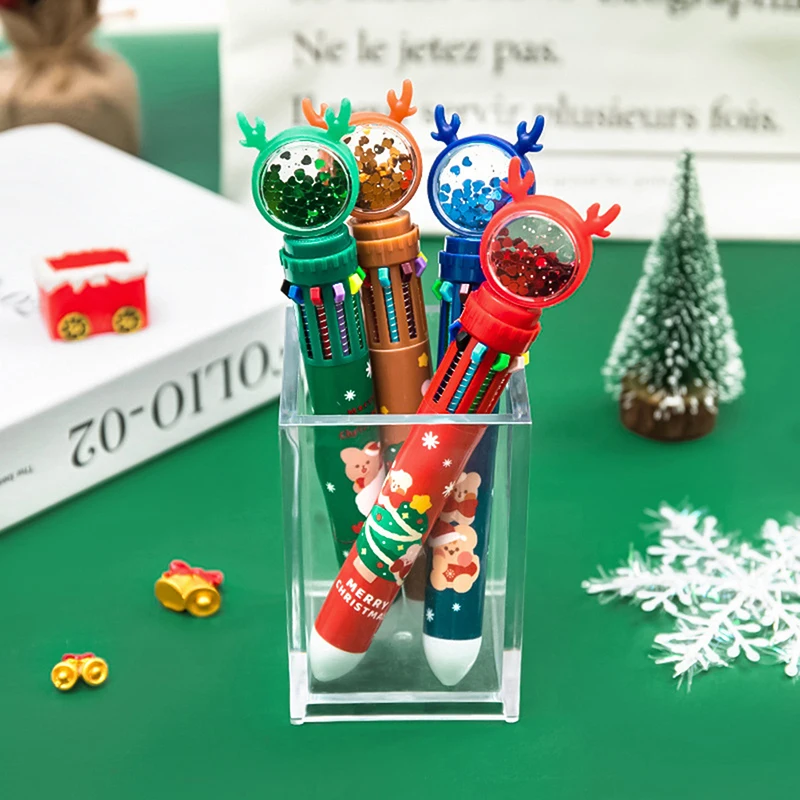 Penna a sfera di natale carina a 10 colori Kawaii Cartoon babbo natale penne in Gel per la scrittura di materiale scolastico accessori per ufficio