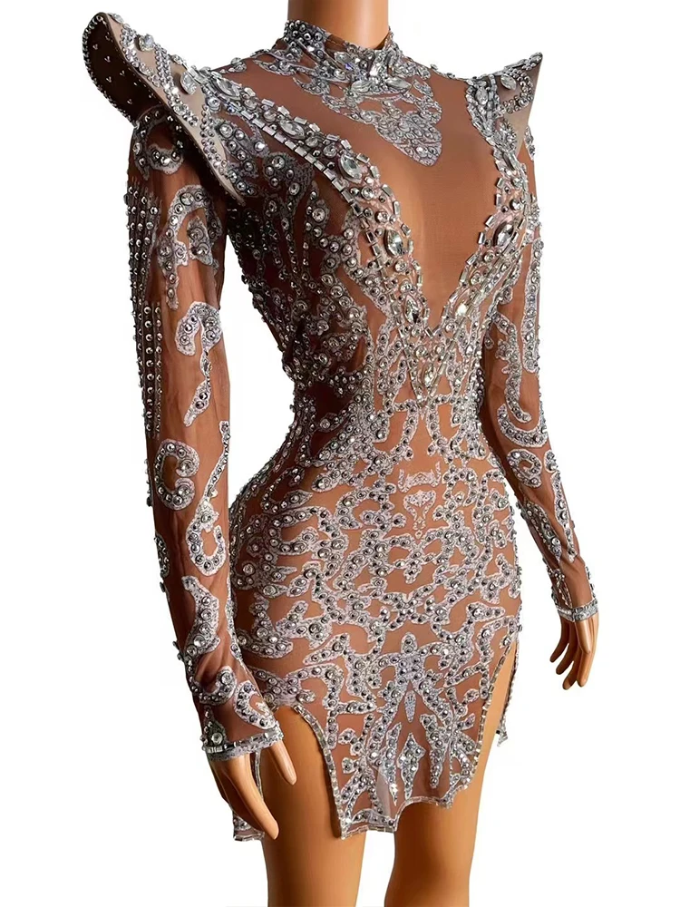 فستان غير منتظم مرن عالي الجودة من حجر الراين 2025 ملابس نسائية مخصصة على الموضة الجديدة