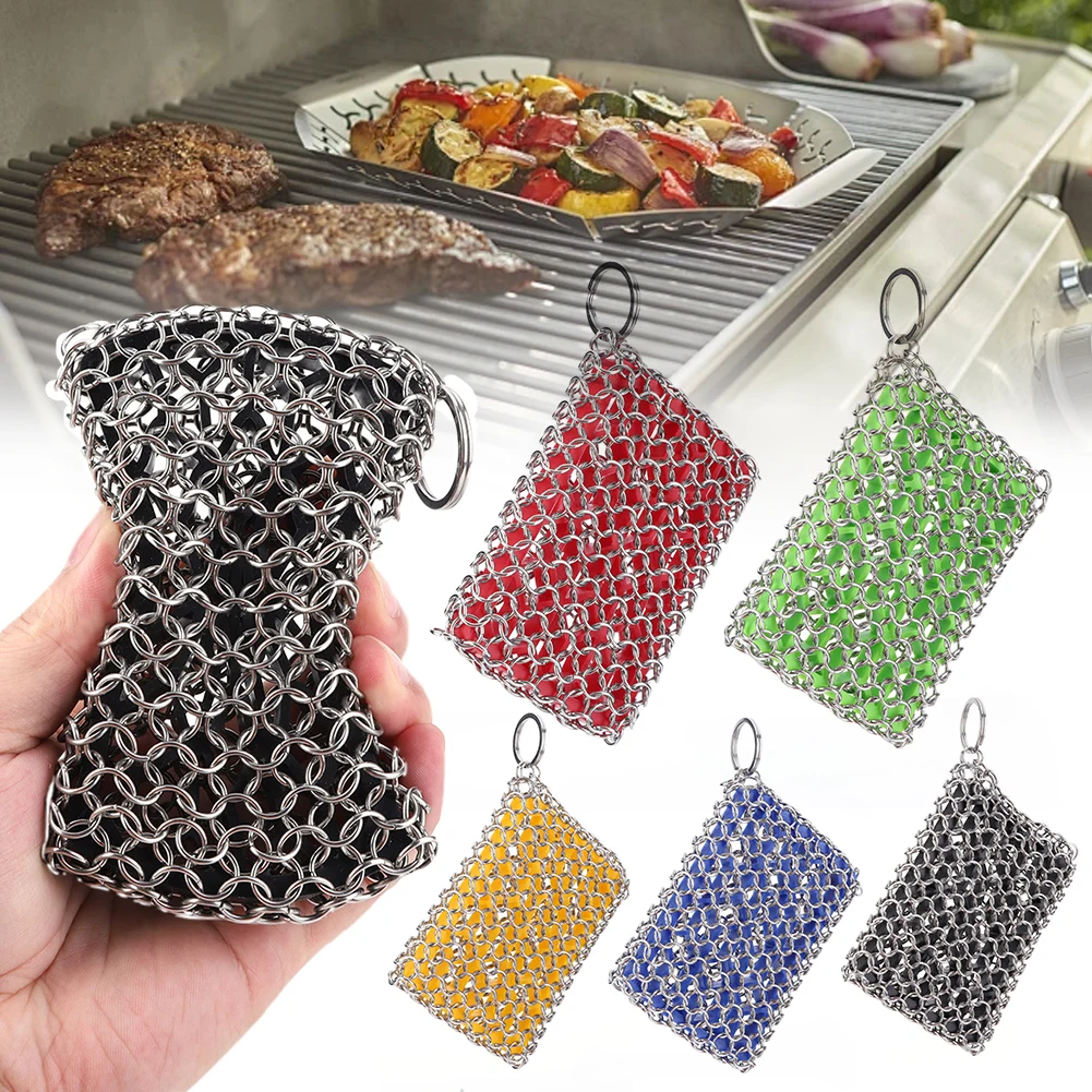 Cast Iron Scrubber Skillet Chainmail Scrubber for Cast Iron Pan Chain Mail Scrubber Cast Iron Sponge Metal Scrubber Clean Tool