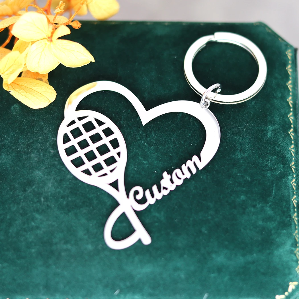 QIAMNI Creative Badminton Racket Custom Name Pendant Keychain Shuttlecock Sports Nameplate Keyrings Backpack Purse Key Holder