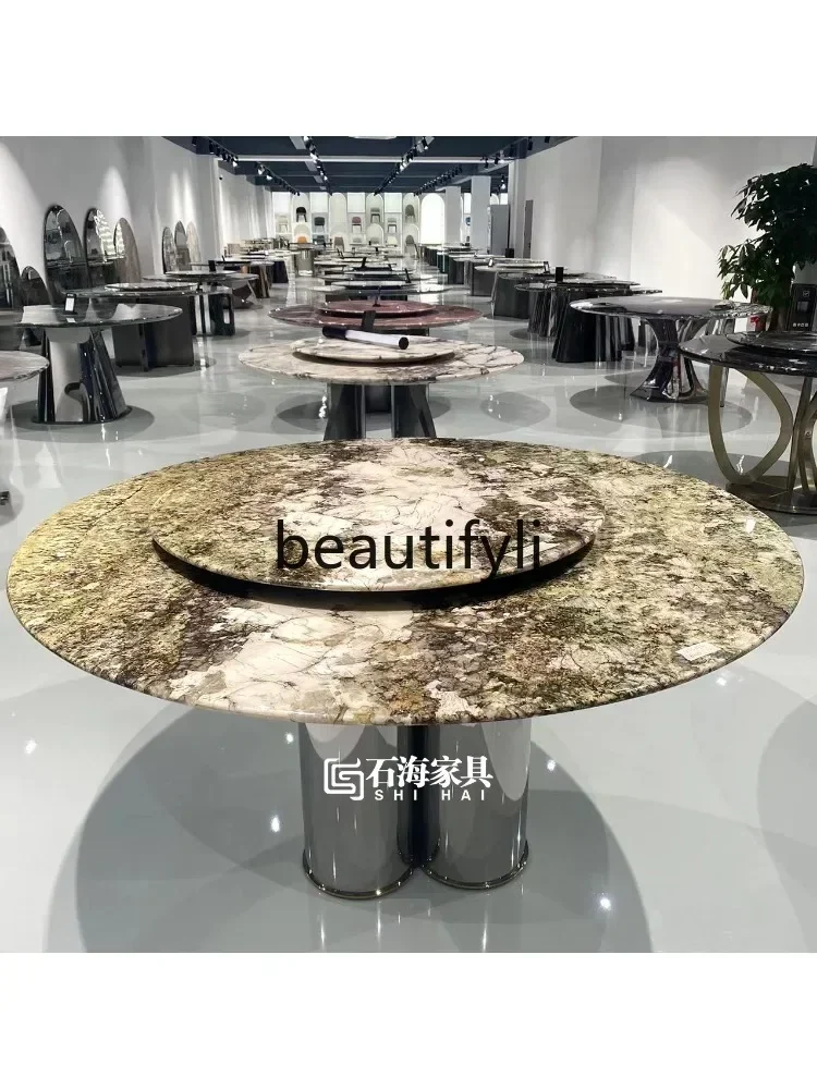 182Q Natural marble Shangri-La luxury stone dining table light luxury household round countertop turntable
