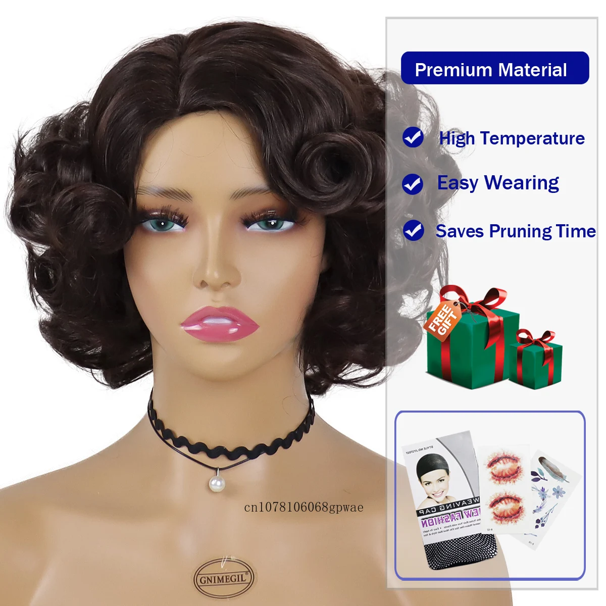 شعر مستعار صناعي بني داكن قصير كبير مجعد للنساء والفتيات، شعر مستعار منفوش للأم، زي الحفلات اليومية، شعر مستعار بديل للشعر