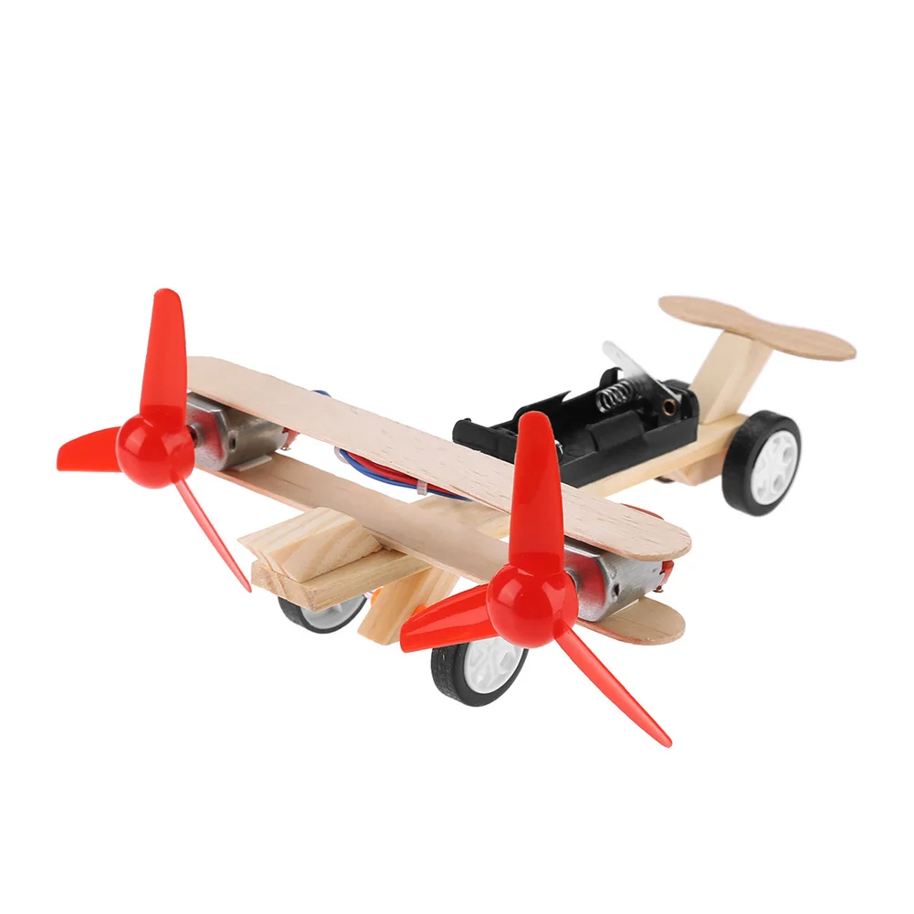 Twin Blades Racing Aircraft Model Battery Powered DIY Assembled Aircraft Model Eco-Friendly Wooden for Intellectual Development